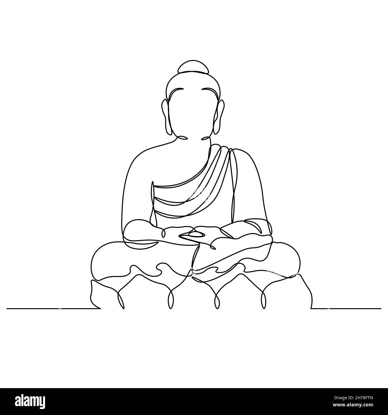 Silhouette di Buddha - disegni a una linea. Religione il simbolo dell'Induismo, del Buddismo, della spiritualità e dell'illuminazione. Disegno con una sola riga, stampa Illustrazione Vettoriale