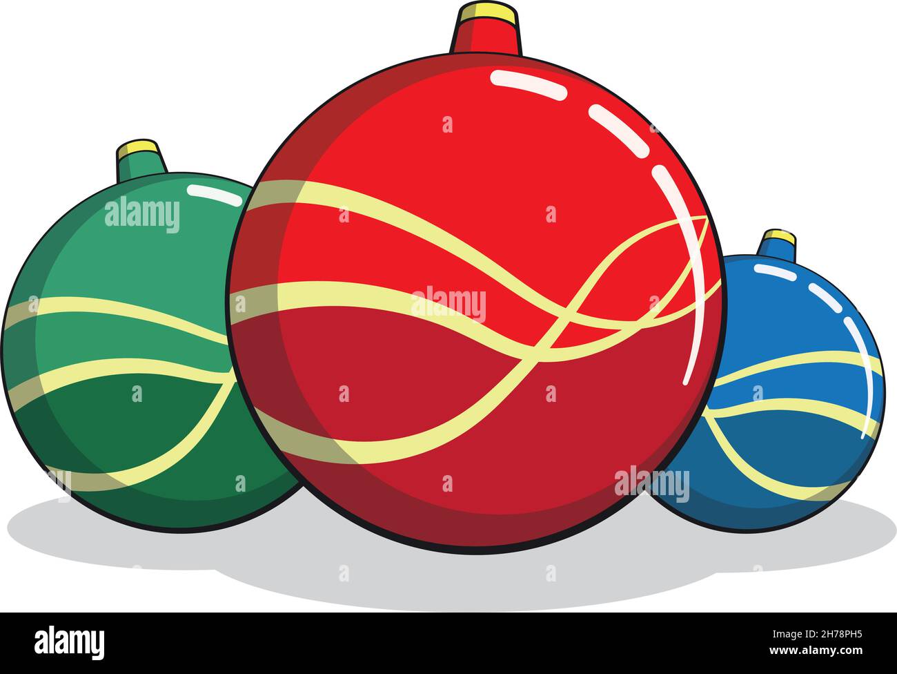 Natale Bauble decorazione cartoon stile su bianco Illustrazione Vettoriale