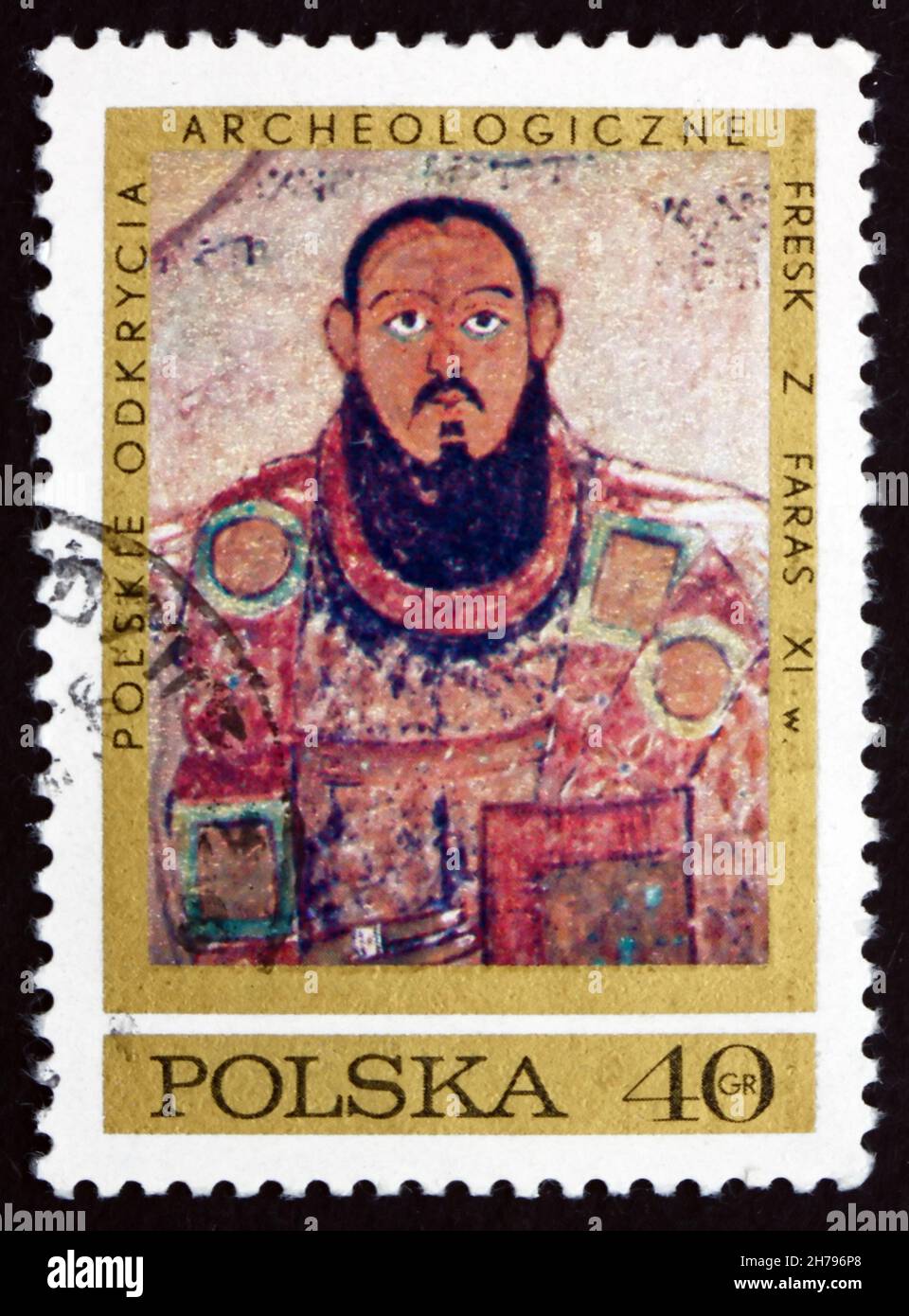 POLONIA - CIRCA 1971: Un francobollo stampato in Polonia mostra il vescovo Marianos, fresco dalla cattedrale di Faras, Nubia, scavi archeologici polacchi a Nub Foto Stock