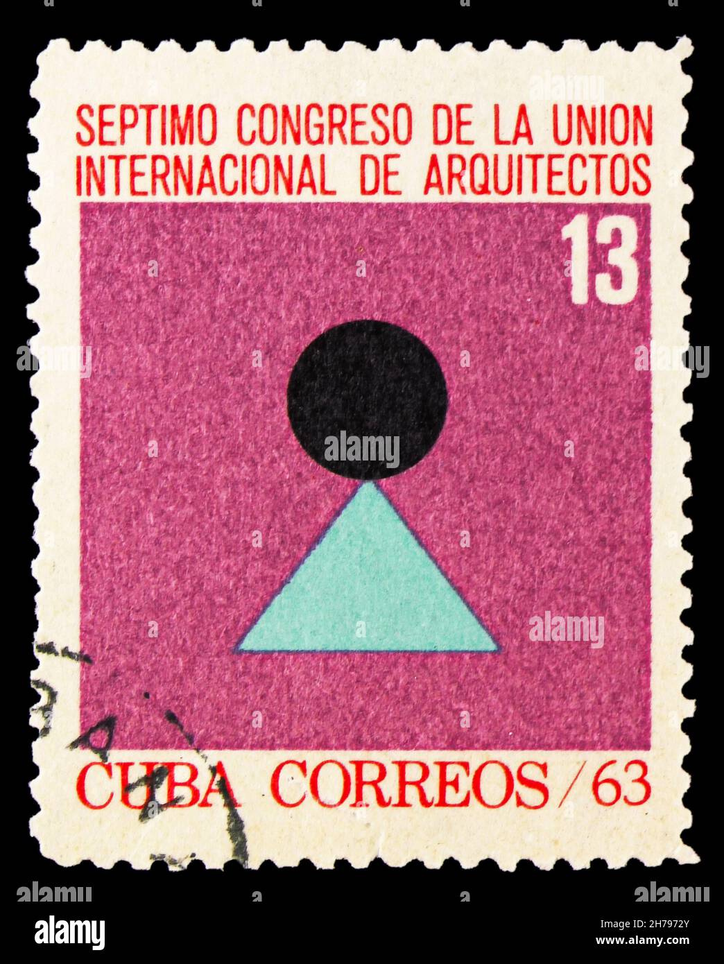 MOSCA, RUSSIA - 25 OTTOBRE 2021: Francobollo stampato a Cuba mostra International Architectural Congress, serie, circa 1963 Foto Stock