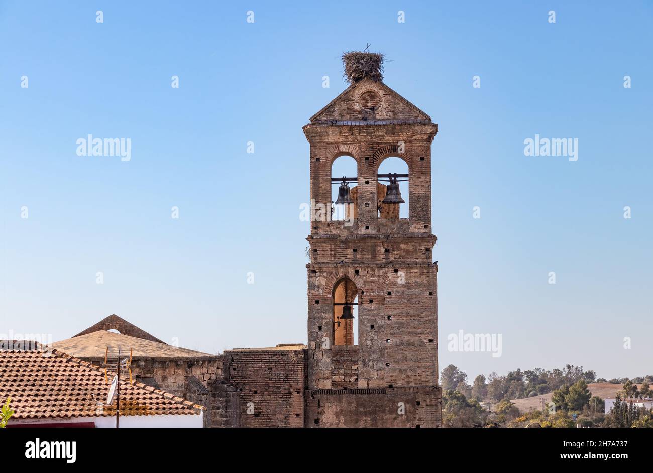 Campanile della Chiesa di Santa María de la Granada a Niebla, Huelva, Spagna Foto Stock