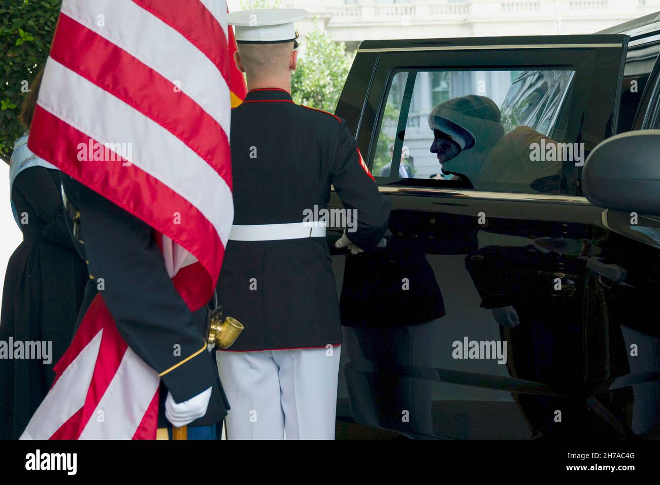 WASHINGTON DC, USA - 15 luglio 2021 - la cancelliera tedesca Angela Merkel arriva giovedì 15 luglio 2021 all'ingresso della lobby dell'ala ovest del White Hous Foto Stock
