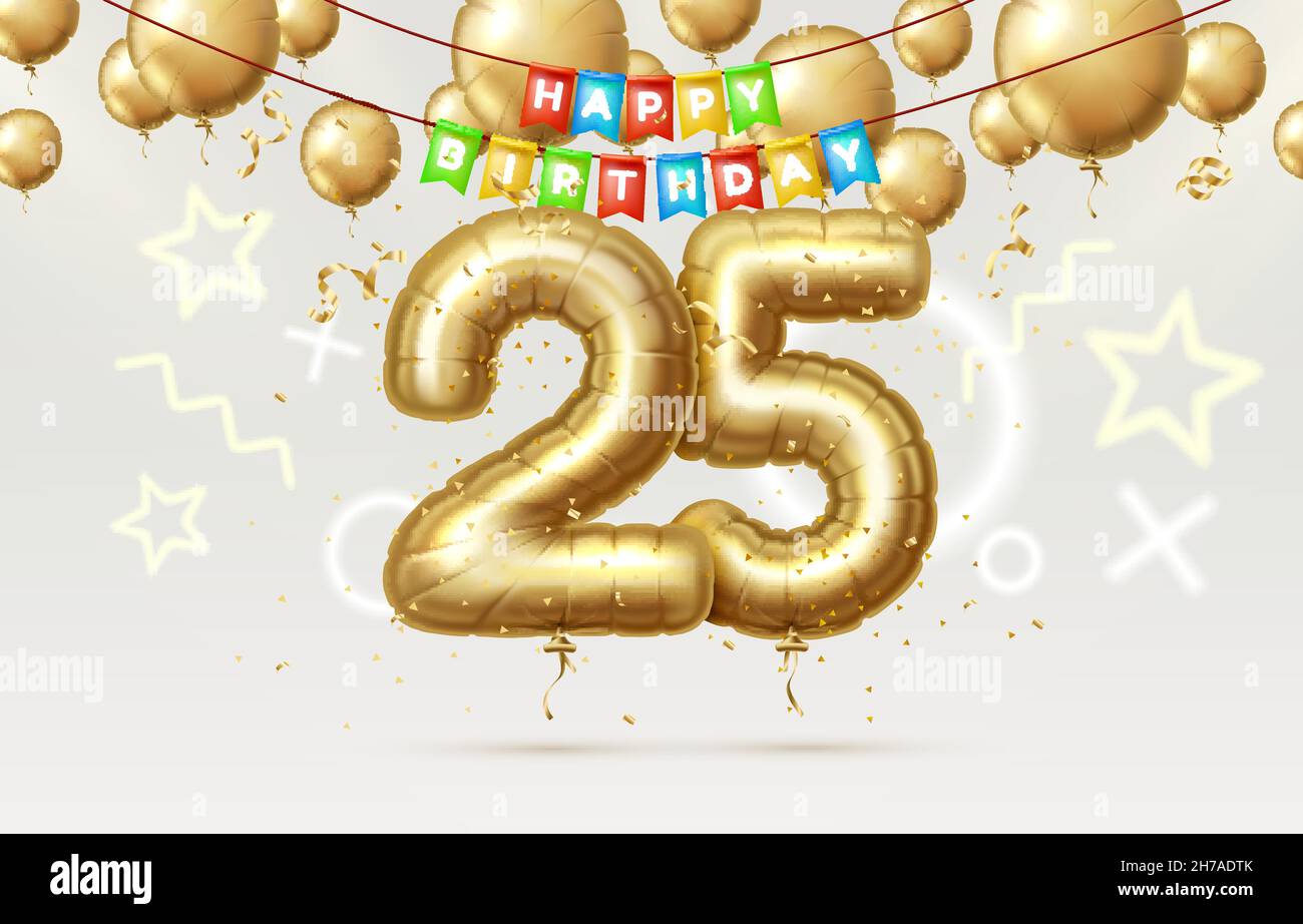Buon compleanno 25 anni anniversario della persona compleanno, palloncini  in forma di numeri dell'anno. Illustrazione vettoriale Immagine e  Vettoriale - Alamy
