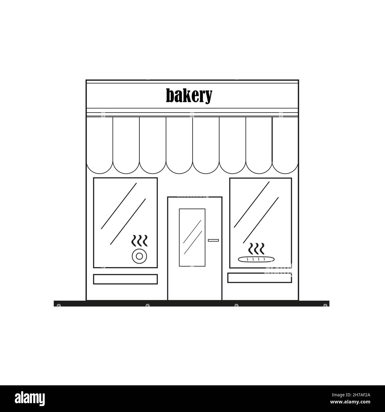 Negozio anteriore icona panificio vettore lineare, design piatto Illustrazione Vettoriale