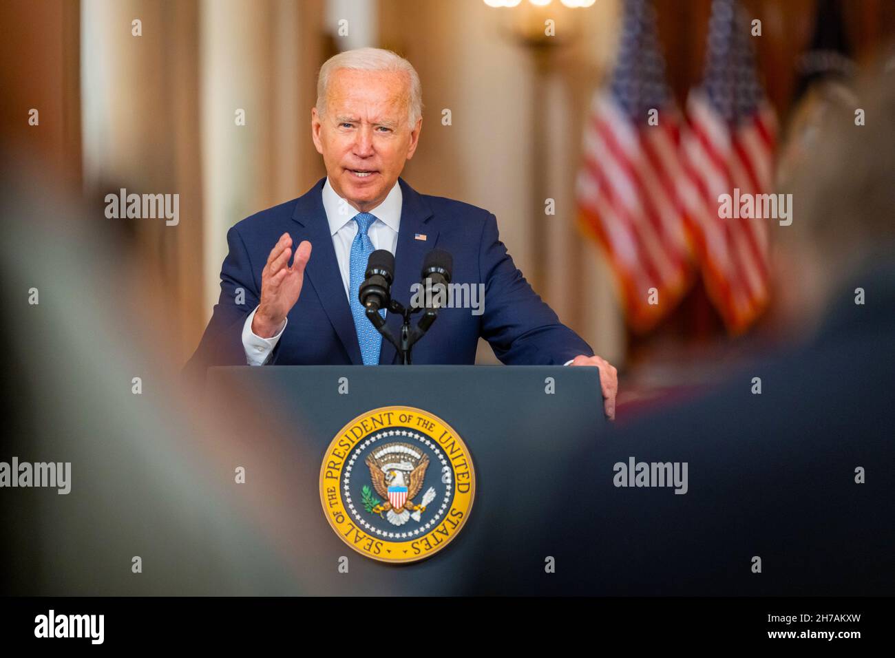 WASHINGTON DC, USA - 31 agosto 2021 - il presidente degli Stati Uniti Joe Biden ha commentato la fine della guerra in Afghanistan, martedì 31 agosto 2021, di fronte Foto Stock