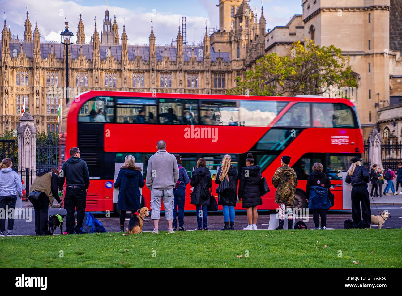 Una folla si riunisce per un raduno anti-Brexit presso le Camere del Parlamento. Foto Stock