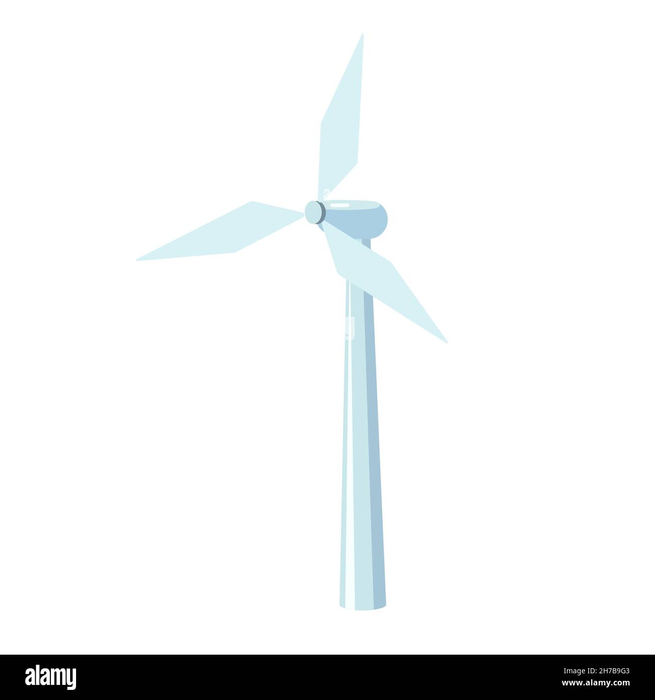 Turbine eoliche. Fonti di energia elettrica rinnovabili. Centrale eolica isolata su sfondo bianco. Concetto industriale eco-energetico. Illustrazione Vettoriale