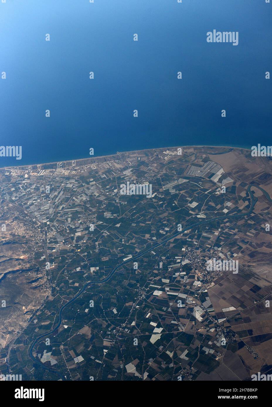 Vista aerea della regione agricola vicino ad Arkum nel Mediterraneo Turchia. Foto Stock
