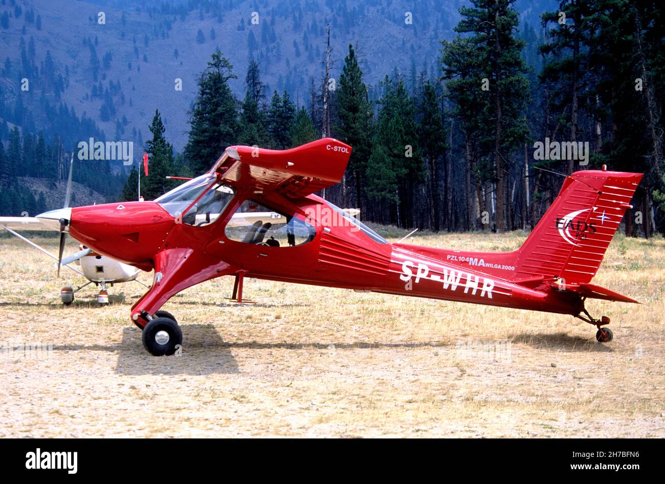 PZL-104 Wilga Aircraft parcheggiato in una pista di volo nell'Idaho centrale Foto Stock