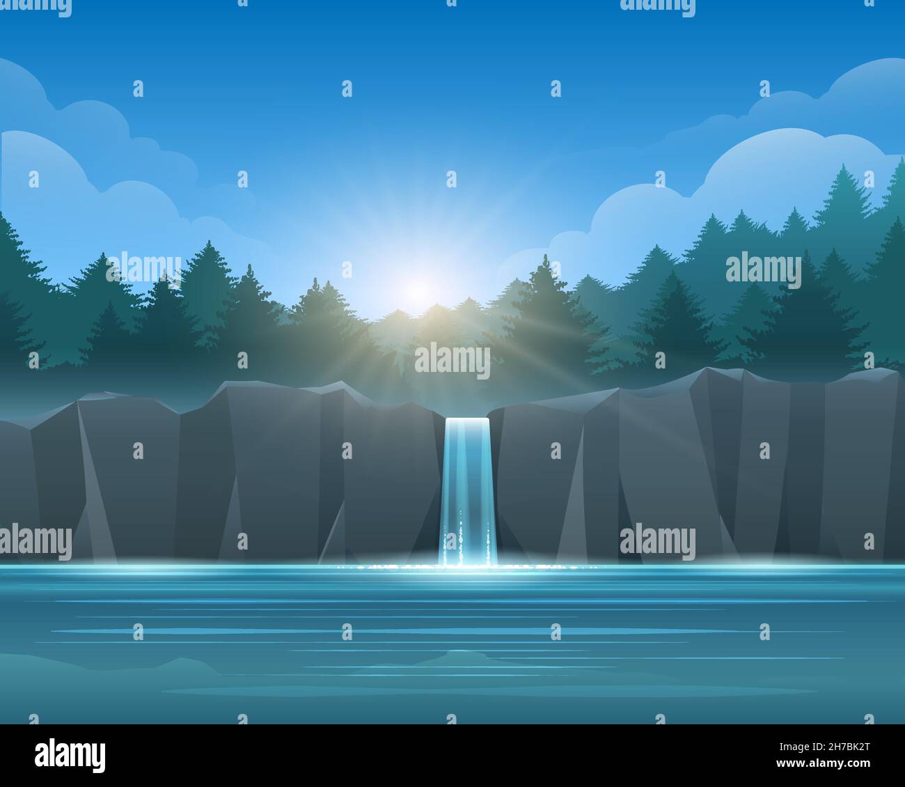 Foresta paesaggio cascata Illustrazione Vettoriale