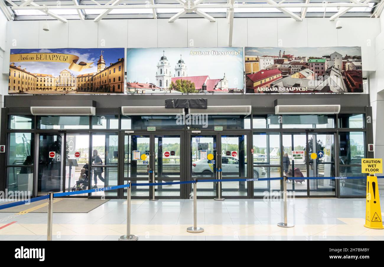 Minsk Internation Airport edificio interno e ingresso, MSQ, Bielorussia Foto Stock
