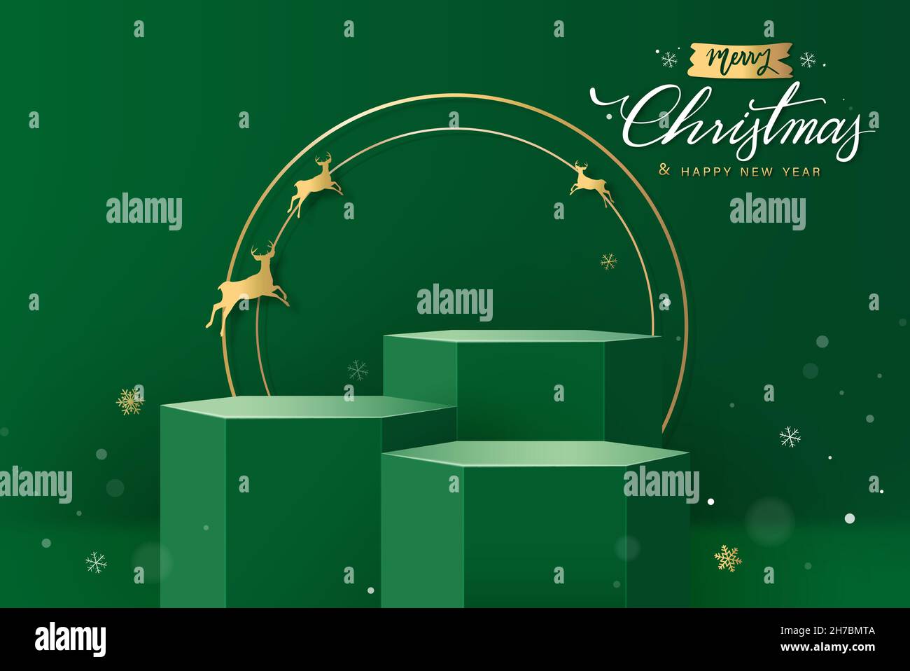 Palcoscenico podio per il posizionamento del prodotto su sfondo verde di Natale Illustrazione Vettoriale