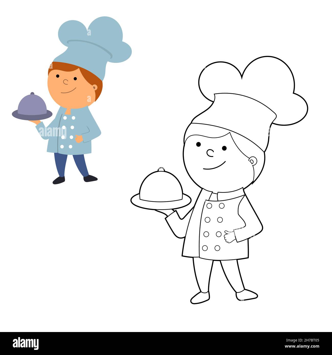 libro da colorare, colorarlo secondo il modello. cartoon illustrazione di  un cuoco in cucina, vettore isolato su sfondo bianco Immagine e Vettoriale  - Alamy