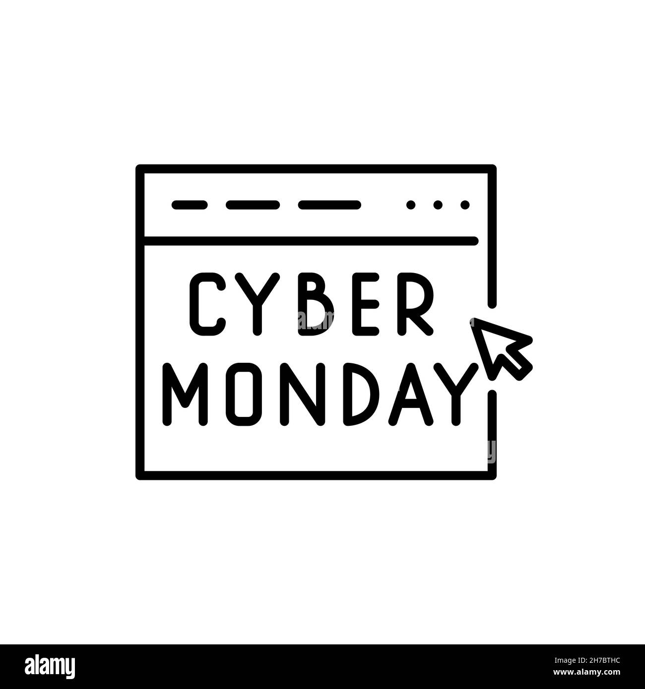 Evento di vendita online annuale del Cyber Monday. Parole su un browser web. Icona tratto modificabile pixel Perfect Illustrazione Vettoriale
