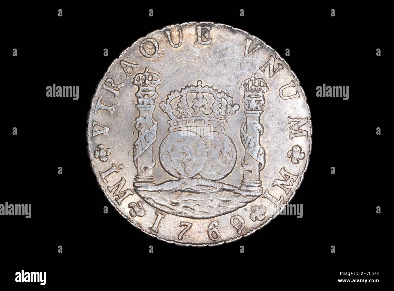 8 moneta reale di re Carlo III di Spagna Foto Stock