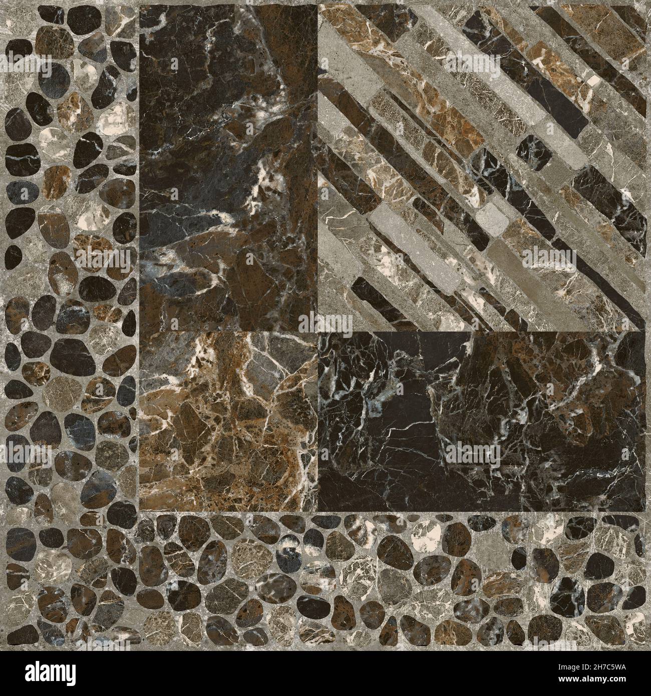 Scopri il fascino del design geometrico con pietra, marmo e piastrelle di ceramica Foto Stock