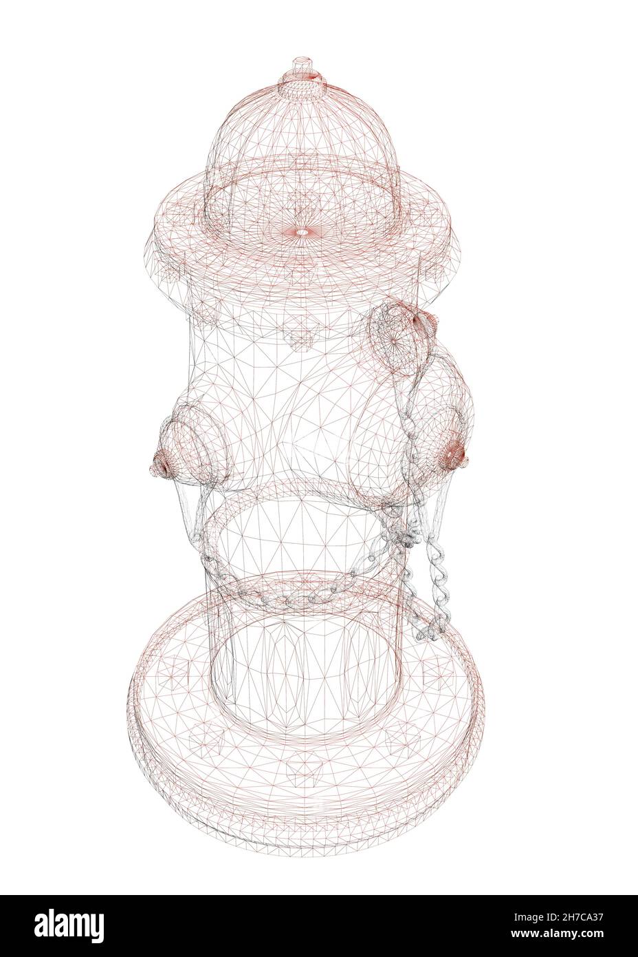 Wireframe di idrante fuoco di strada da linee rosse isolato su sfondo bianco. Vista isometrica. 3D. Illustrazione vettoriale Illustrazione Vettoriale