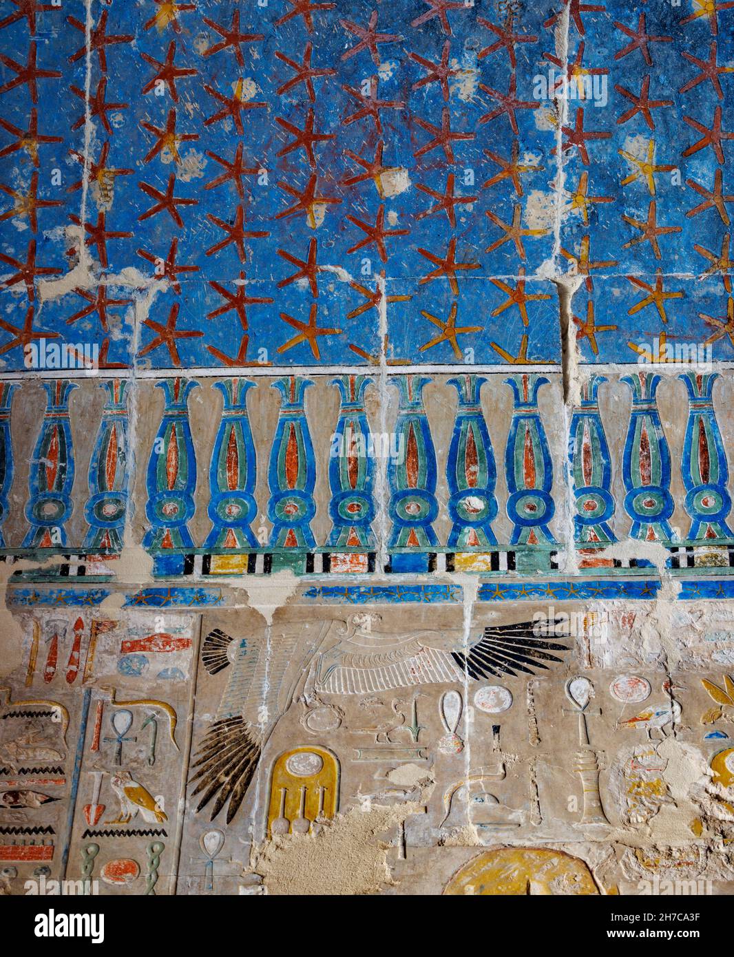 Muro dipinto, il tempio di Hatshepsut, Luxor, Egitto Foto Stock