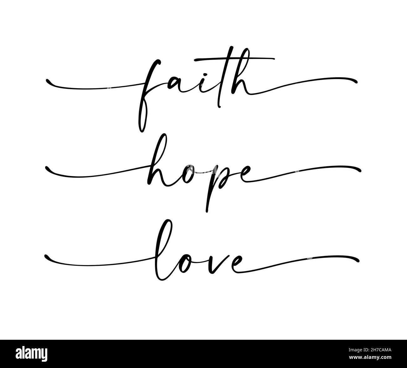 Fede, speranza, Amore - bibbia calligrafia religiosa citazione. Poster tipografico, banner con parole cristiane speranza, fede, amore. Disegnato a mano Illustrazione Vettoriale