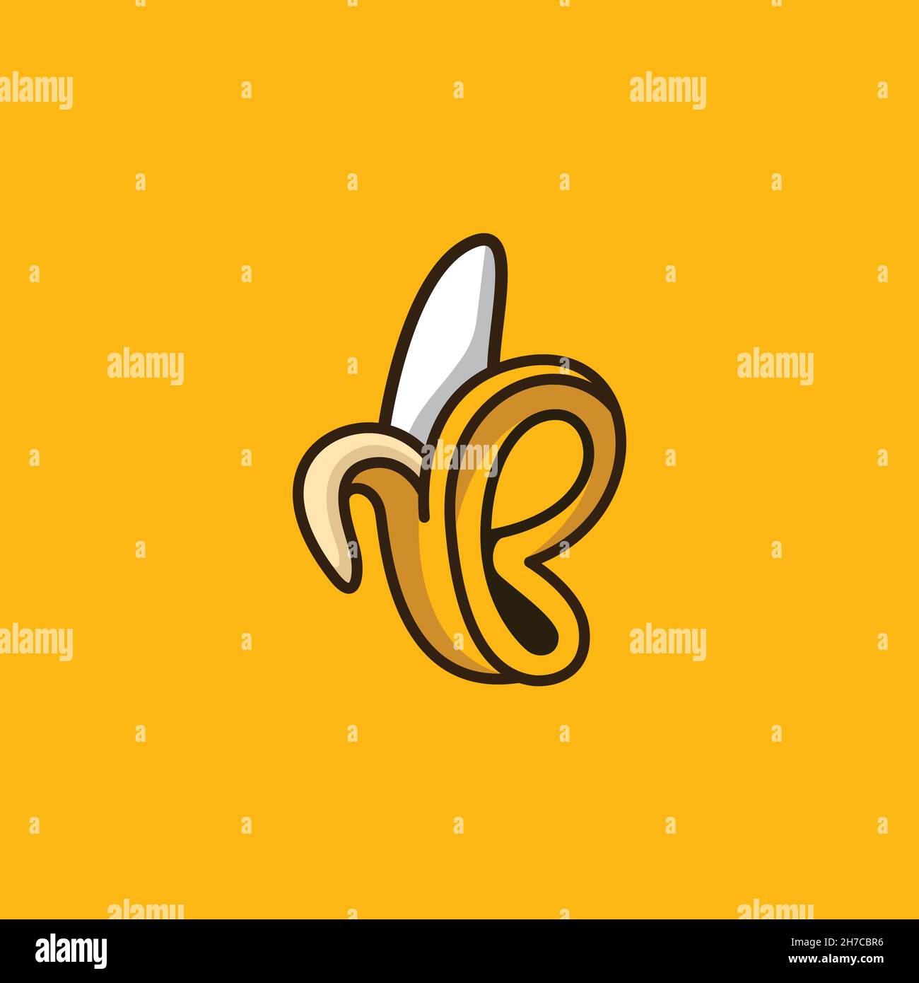 Design vettoriale. Logo creato da una combinazione di banana con forma a lettera B. Illustrazione Vettoriale