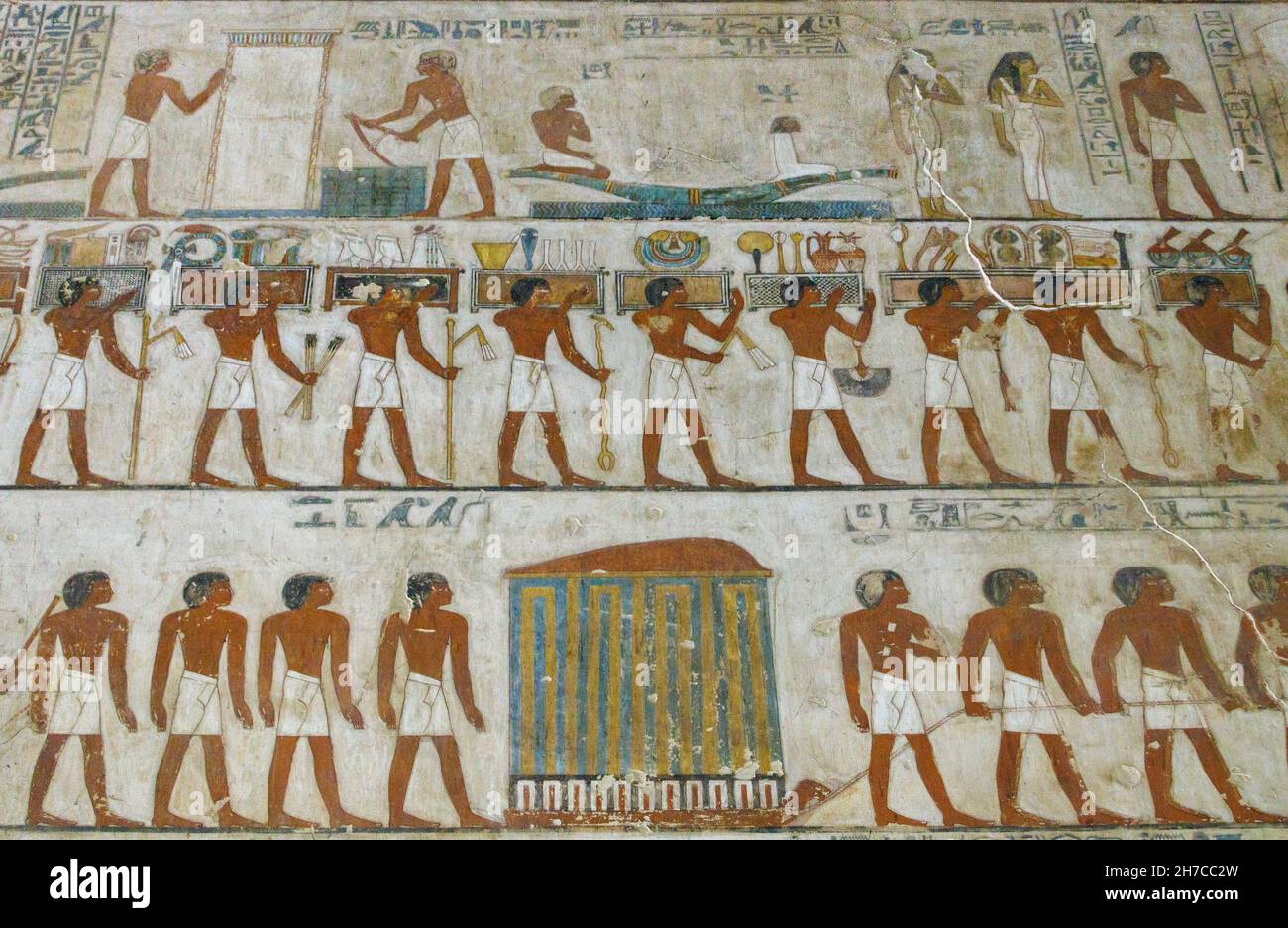 sfilata di portieri, cappella mortuaria dell'antico viziere egiziano Rekhmire, tombe dei Nobili, Luxor, Egitto Foto Stock