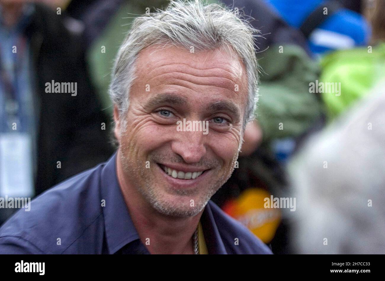 L'ex calciatore francese David Ginola partecipa alla Ryder Cup al Celtic Manor di Newport, Regno Unito, nel 2010. Foto Stock