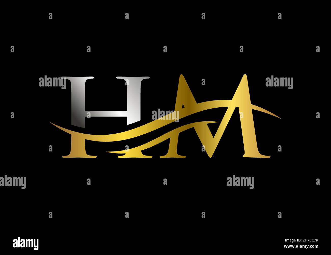 Vettore di disegno del logo HM. Swoosh lettera HM logo design. Modello vettoriale del logo collegato alla lettera HM iniziale Illustrazione Vettoriale