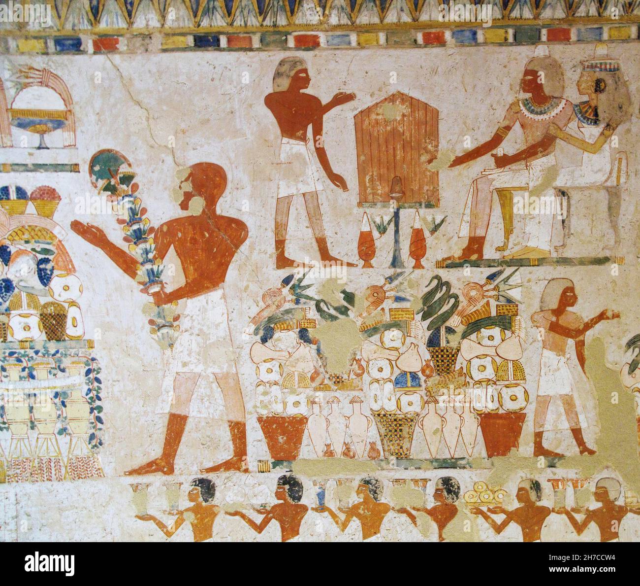 Presentazione di offerte di disposizioni per il viaggio del defunto nell'aldilà, Tomba di Menna, tombe dei Nobili, Luxor, Egitto Foto Stock