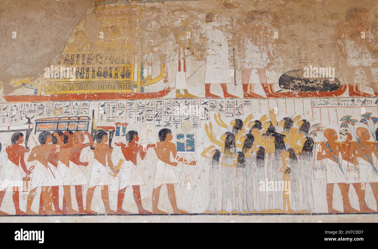La processione funebre, Tomba di Ramose, tombe dei Nobili, Luxor, Egitto Foto Stock