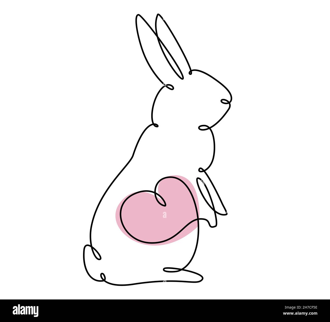 Coniglietto pasquale con disegno continuo a una linea. Immagine semplice coniglio. Illustrazione vettoriale minimalista. Illustrazione Vettoriale