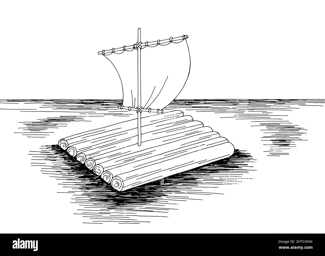 Vettore di illustrazione di disegno di mare bianco bianco nero di zattera Illustrazione Vettoriale