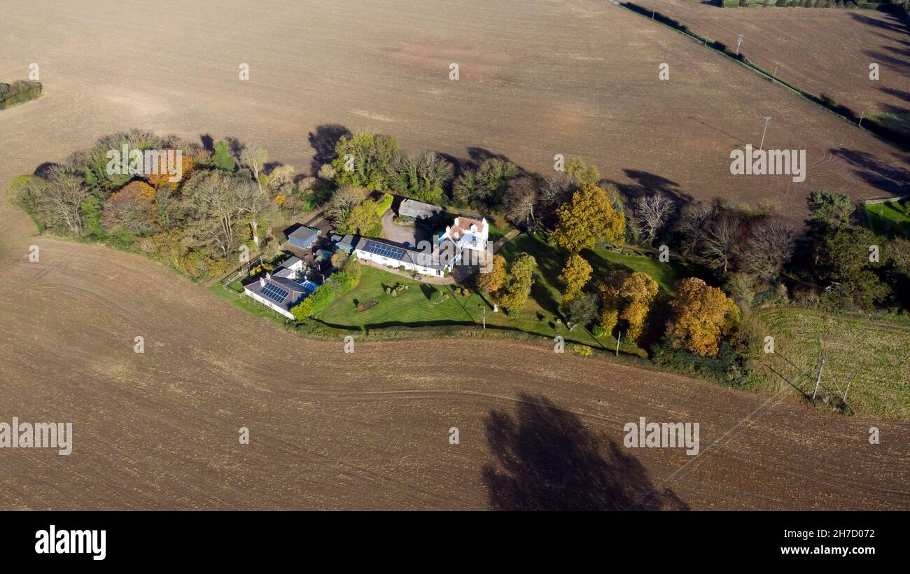 Vista aerea del Coldblow Farm House, Coldblow Farm, Walmer, Kent Foto Stock