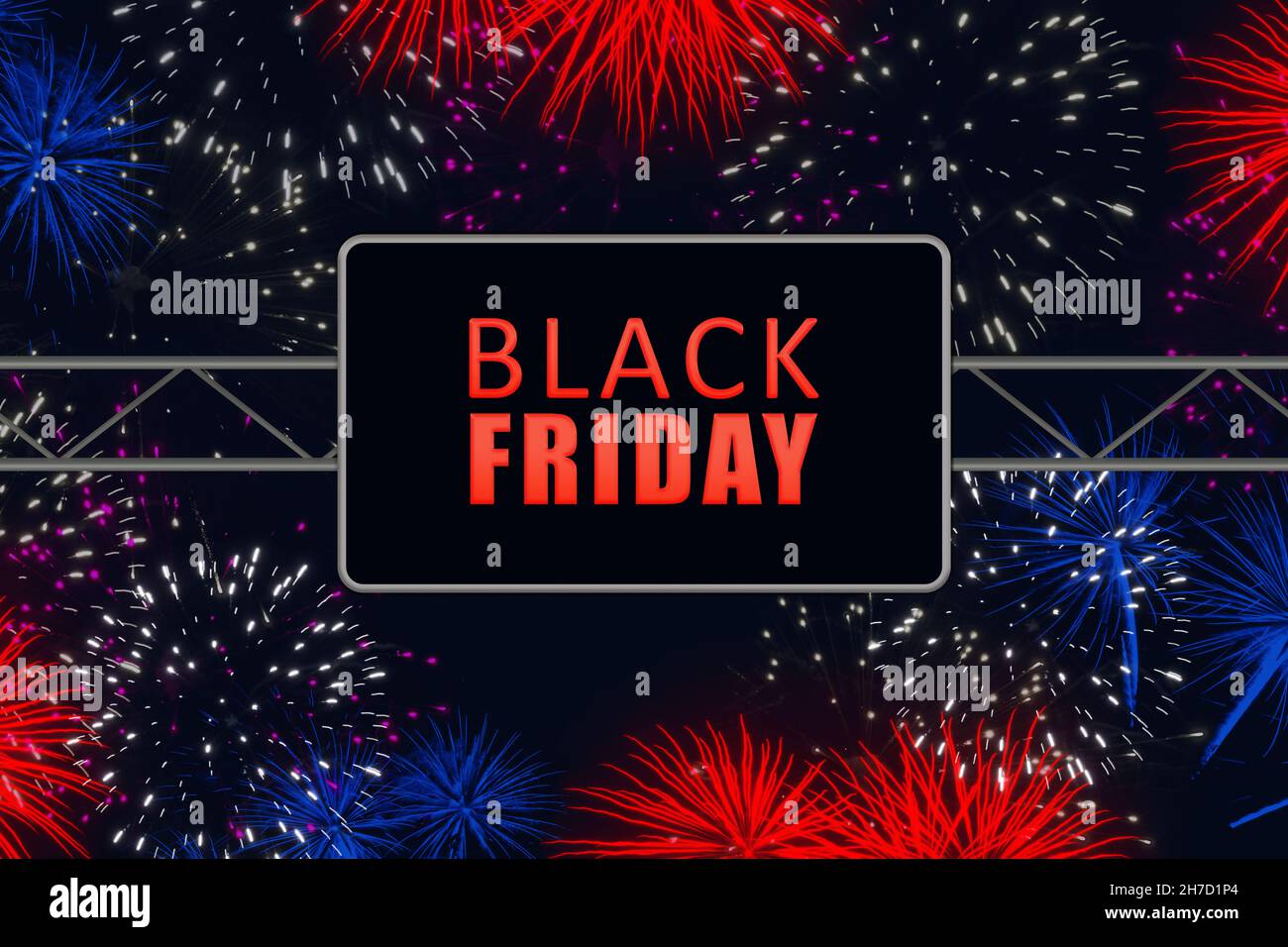 Black Friday concetto di vendita con fuochi d'artificio. Foto Stock