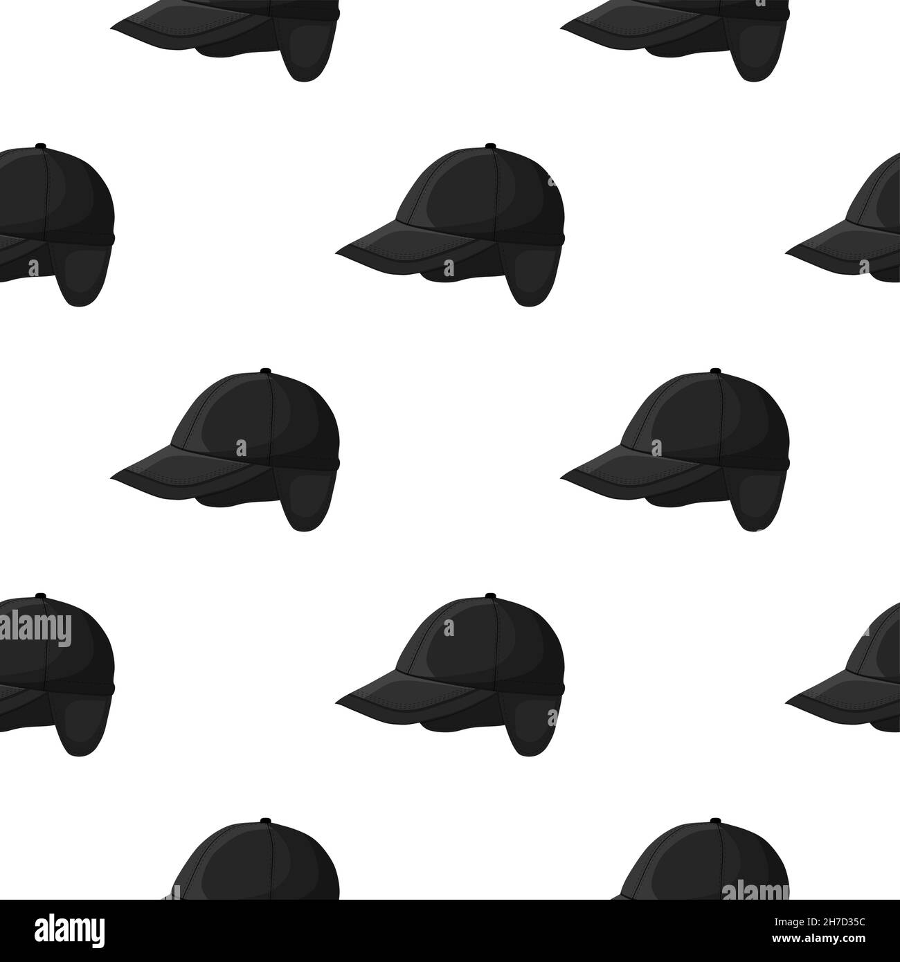 Illustrazione sui cappelli a tema di baseball, bei cappelli su sfondo bianco. Modello di berretti composto da cappelli da baseball da collezione da indossare. Patt Illustrazione Vettoriale