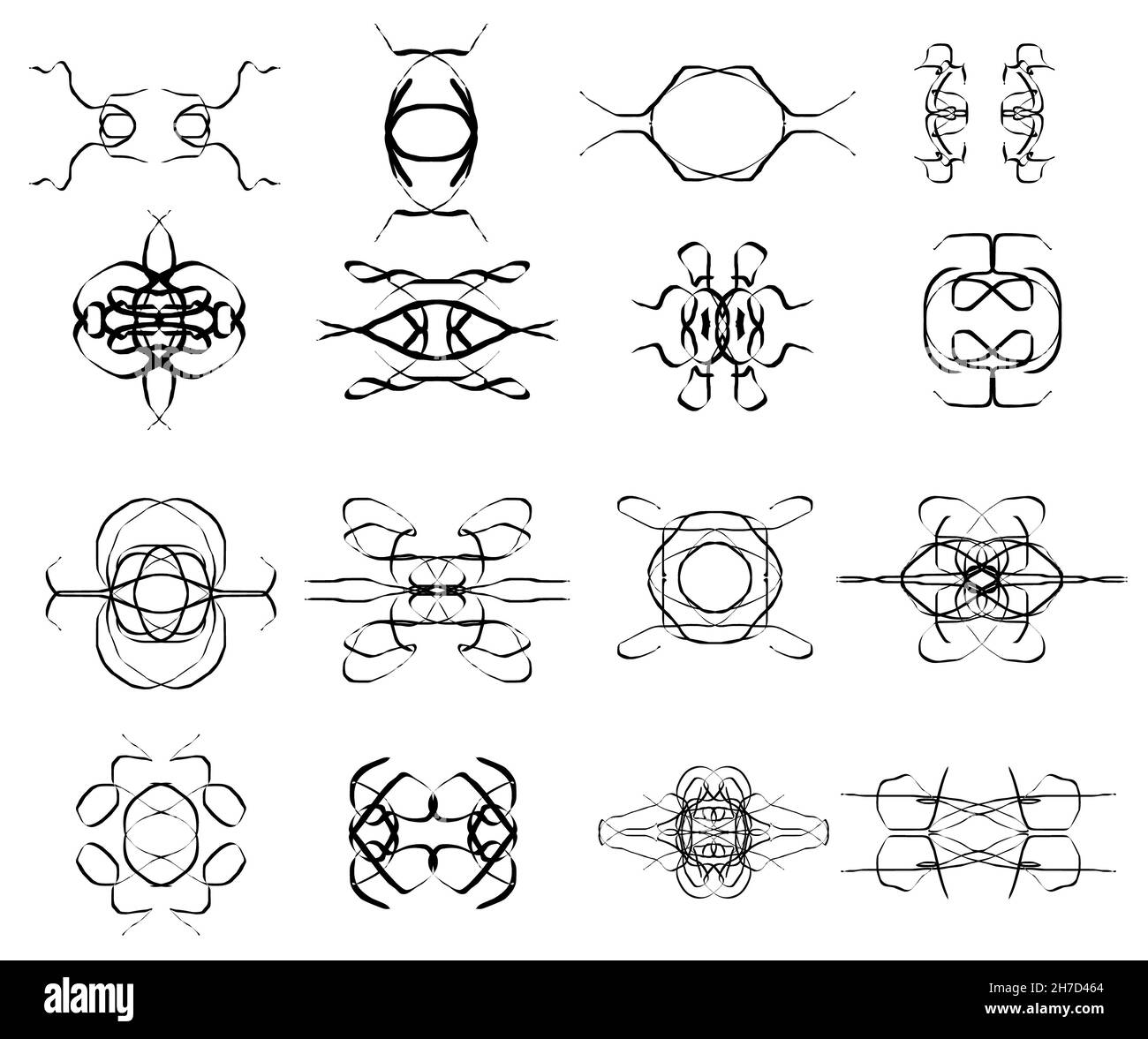 Collezione di pattern vettoriali isolati su sfondo bianco, eleganti icone vettoriali Foto Stock