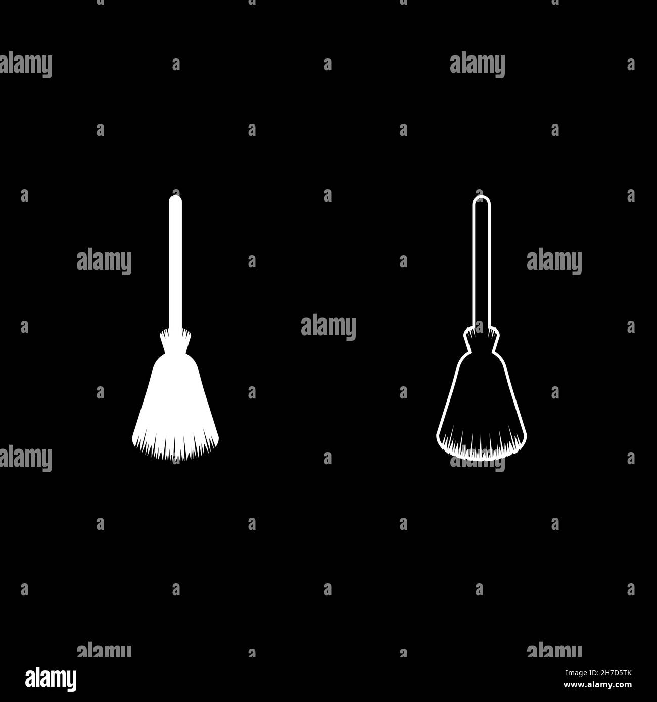 Scopa besom broomstick icona bianco colore vettore illustrazione stile piatto semplice immagine set Illustrazione Vettoriale