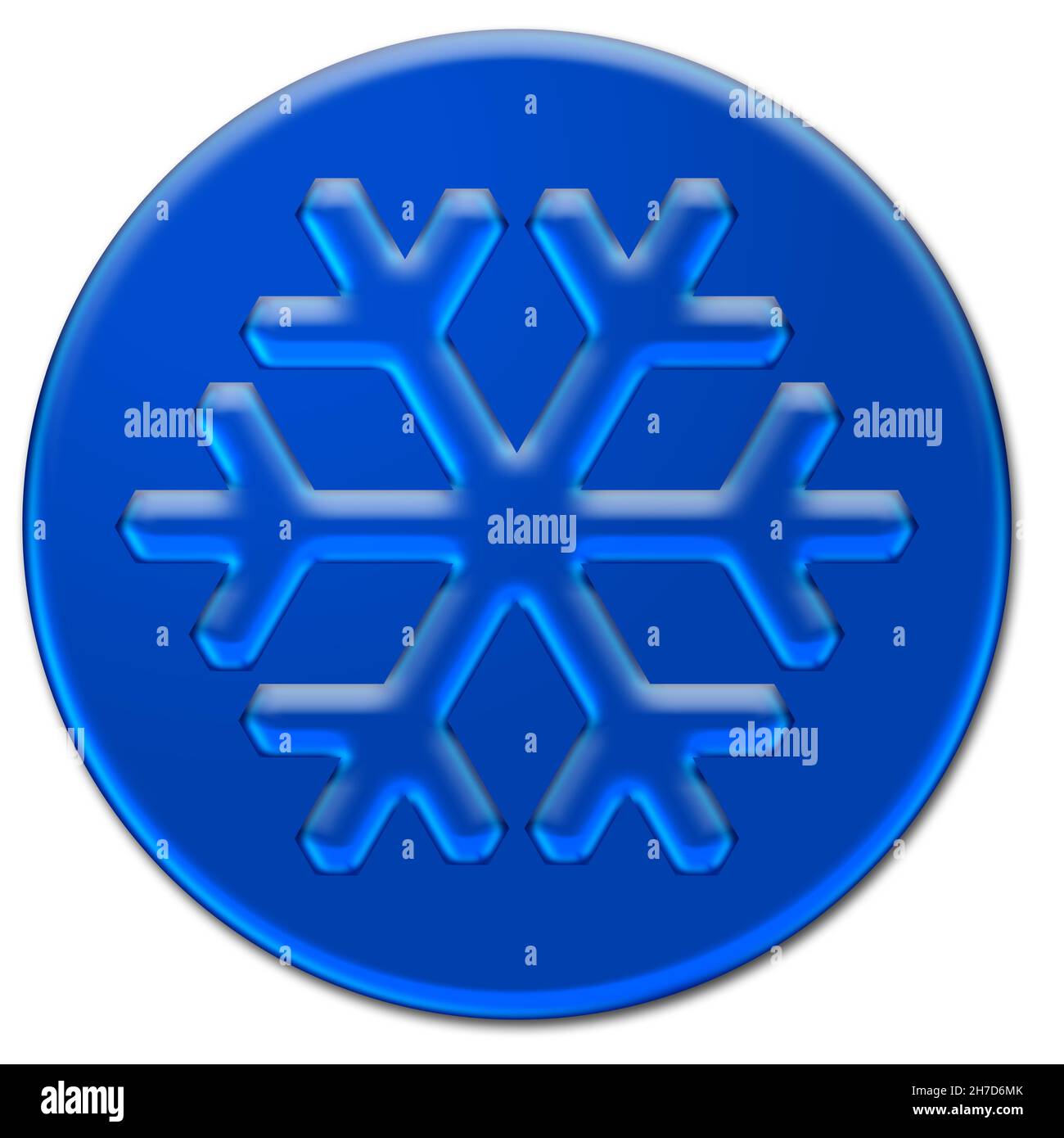 Icona con fiocco di neve blu glassato isolato su sfondo bianco Foto Stock