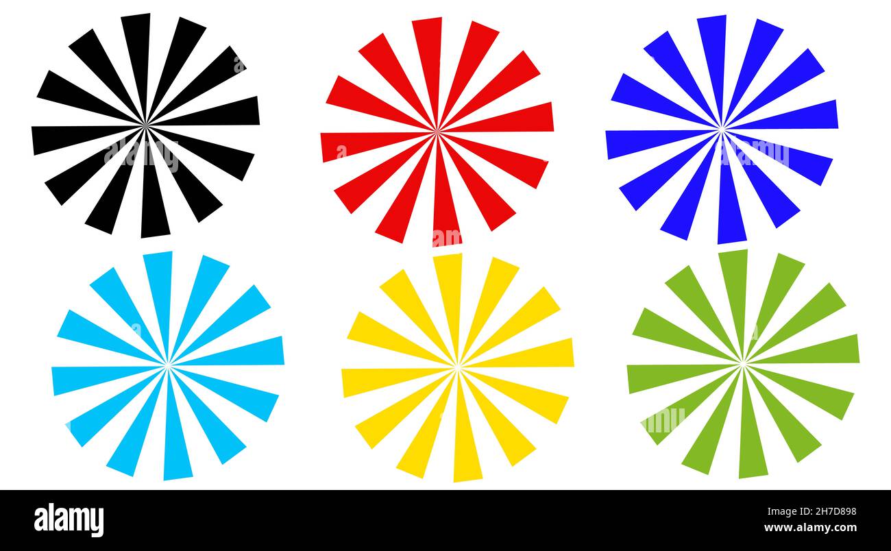 Fiori colorati e ombrelloni forme isolate su sfondo bianco. Elementi di design, icone colorate Foto Stock