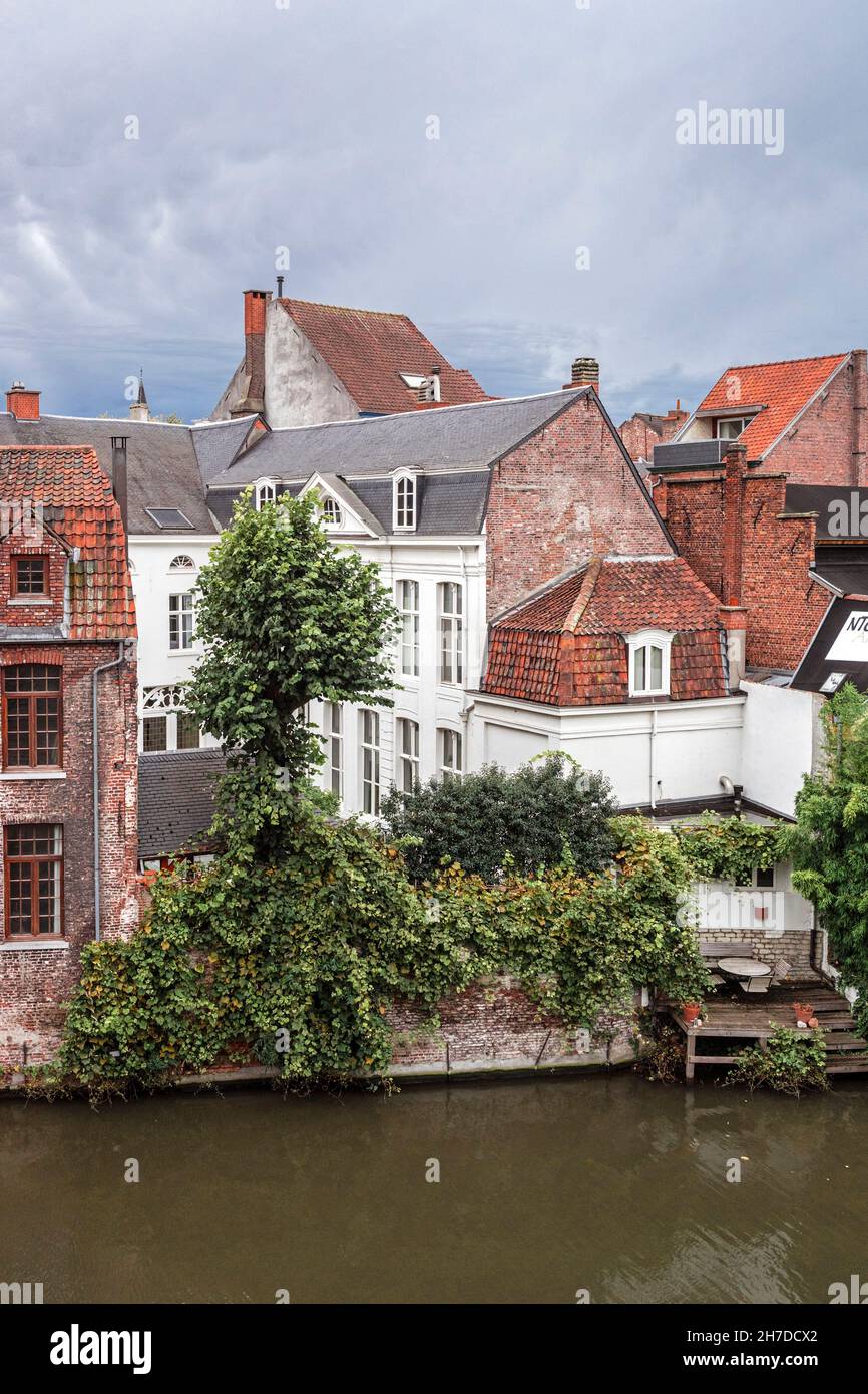 Case storiche lungo il fiume Leie Ghent/Belgio Foto Stock