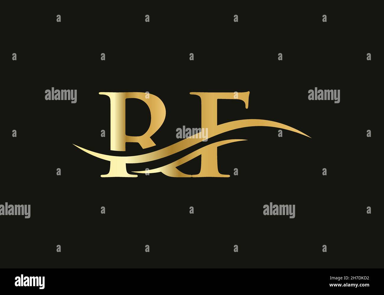 Vettore con logo RF Water Wave. Swoosh Letter RF Logo Design per l'identità aziendale e aziendale Illustrazione Vettoriale