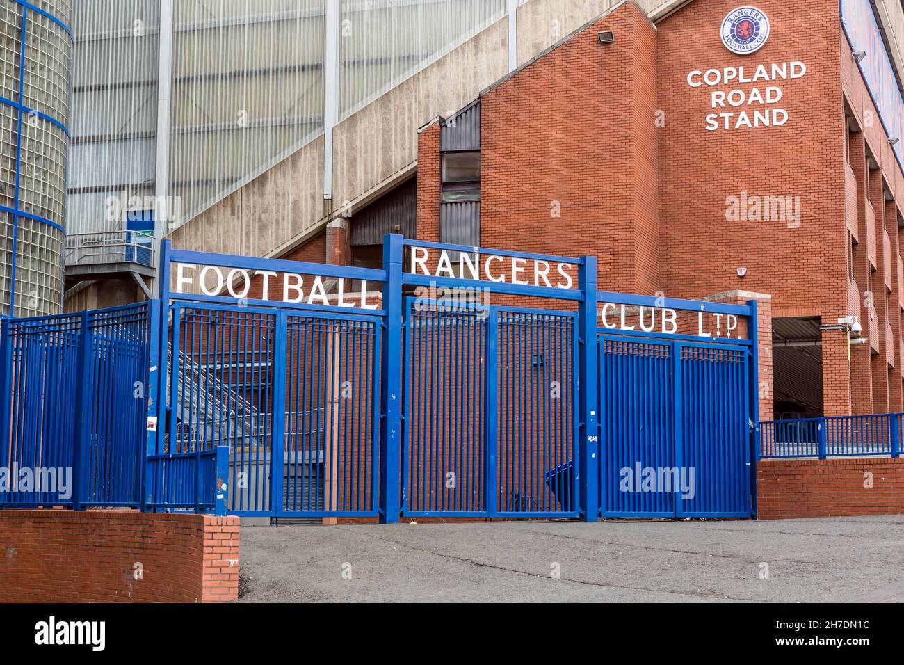 Gates at Ibrox Stadium, sede del Rangers FC, Edmiston Drive, Ibrox, Glasgow, Scozia, Regno Unito, Europa Foto Stock