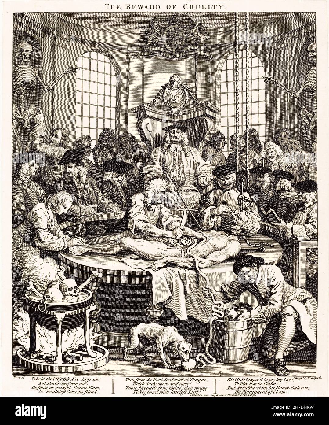 Il Premio della crudeltà, incisione di William Hogarth, 1751 Foto Stock