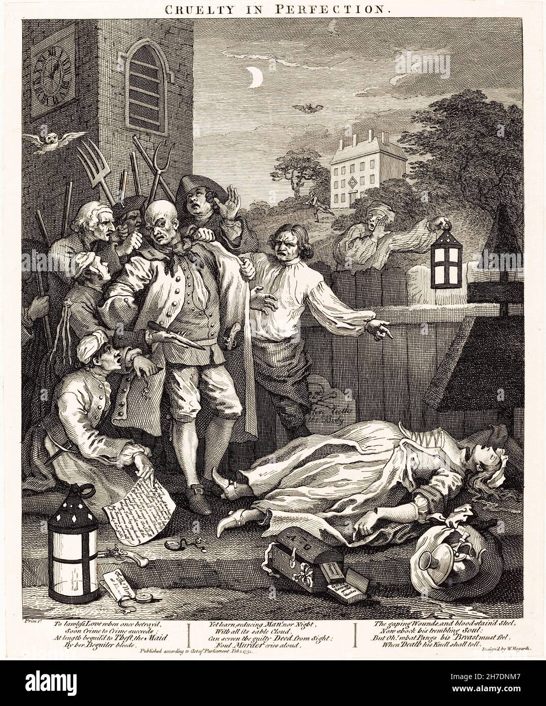 Crudeltà in perfezione, incisione di William Hogarth, 1751 Foto Stock