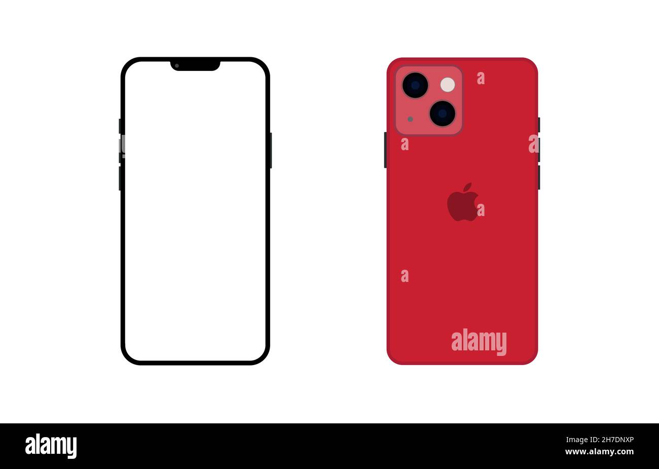 Kiev - 1 novembre 2022: IPhone 13 di colore rosso. Un modello realistico per smartphone. Vettore Illustrazione Vettoriale
