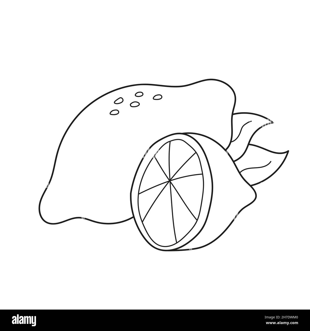 Semplice pagina da colorare. Libro da colorare Cartoon Illustrazione di limone divertente per i bambini. Illustrazione Vettoriale