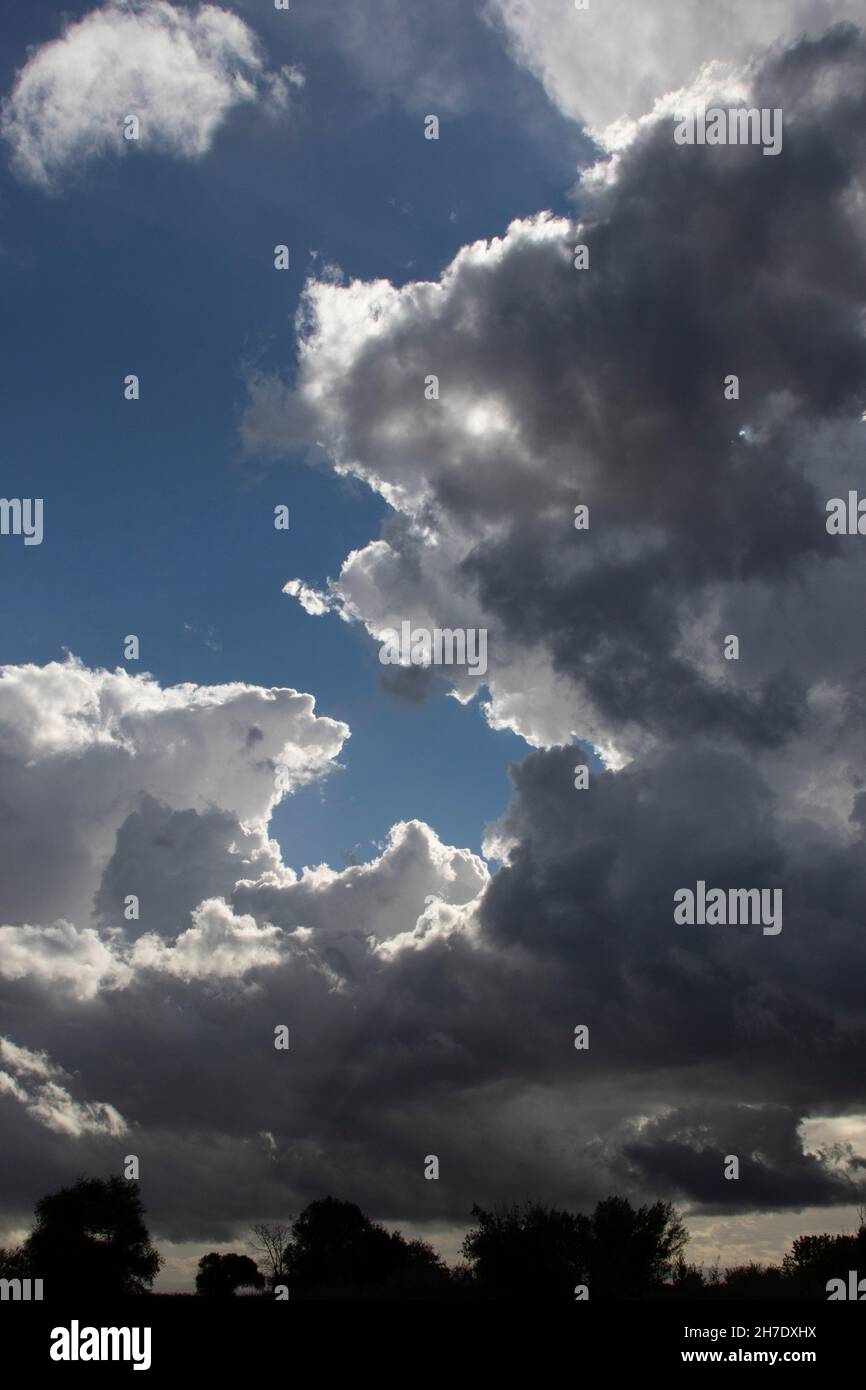 Le nuvole della tempesta autunnale si torreggiano sopra la prateria Ecological Area nella San Joaquin Valley della California. Foto Stock