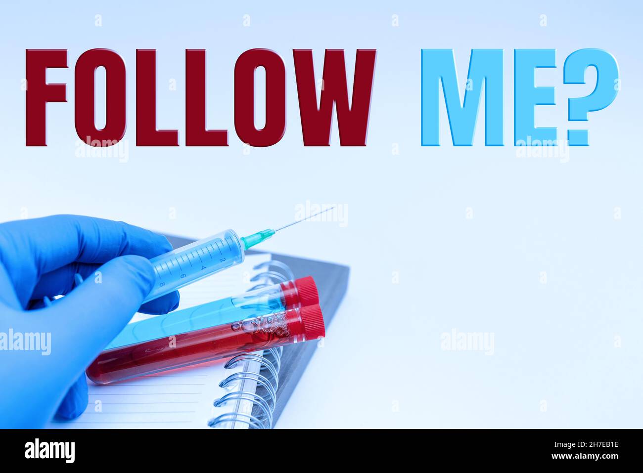 Didascalia di testo che presenta domanda Follow Me. Parola per andare o venire dopo persona o cosa che procede avanti scrittura importante Medical Notes Laboratory Foto Stock