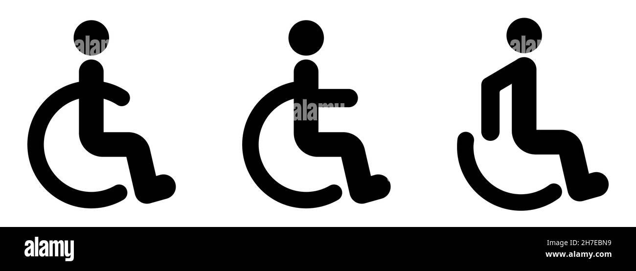 Icona vettore sedia a rotelle. Concetto di disabilità. Simbolo handicap isolato su sfondo bianco Illustrazione Vettoriale