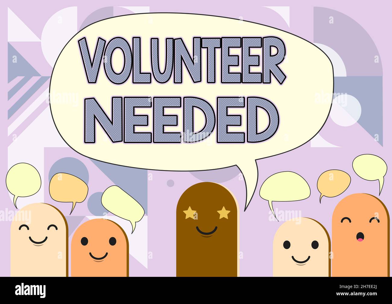 Segno che mostra Volontario necessario. Foto concettuale che chiede a persona di lavorare per l'organizzazione senza essere pagato Cartoon Heads disegno con discorso Foto Stock
