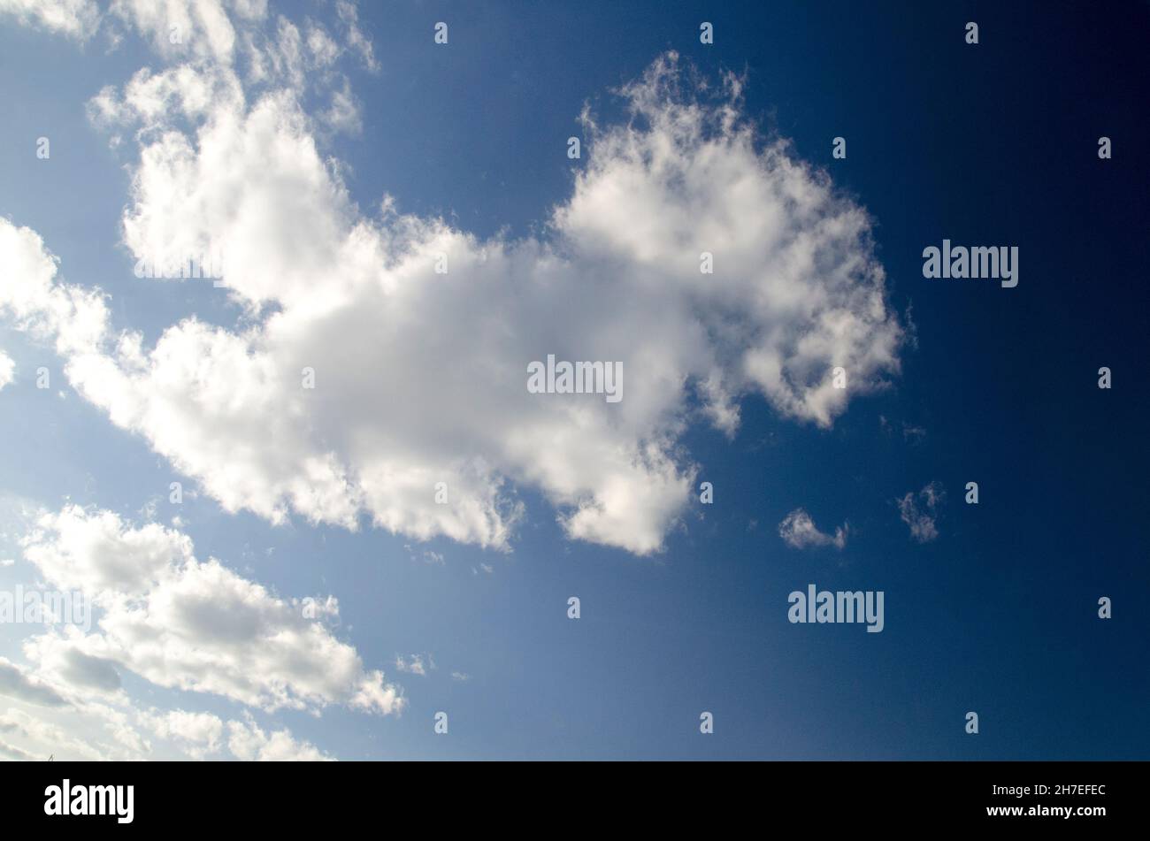 Nuvole bianche e soffici nel cielo blu intenso estivo, cielo e nuvole carta da parati Foto Stock